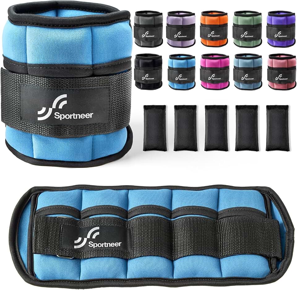 Sportneer Adjustable Ankle Weights, 2-10 lb per Pair, Removable Weights | Soft neoprene for women and men. Adjusts from 1-5 lb each for walking, running, Pilates, home workouts, physical therapy.