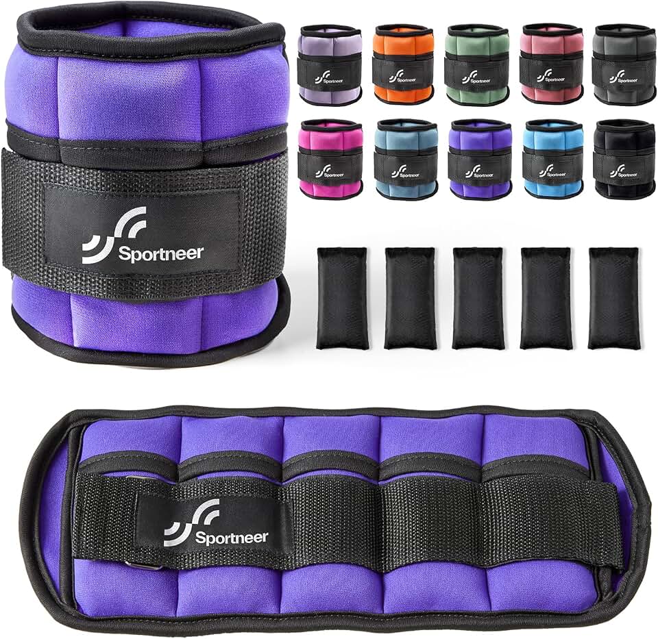Sportneer Adjustable Ankle Weights, 2-10 lb per Pair, Removable Weights | Soft neoprene for women and men. Adjusts from 1-5 lb each for walking, running, Pilates, home workouts, physical therapy.