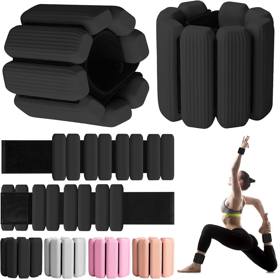 Wrist Weights, 2Pack Adjustable Wearable Wrist Ankle Weights for Women/Men, Silicone Wrist Bangles for Walking, Yoga, Pilates, and Gym, Arm &amp; Leg Workout, 2lb