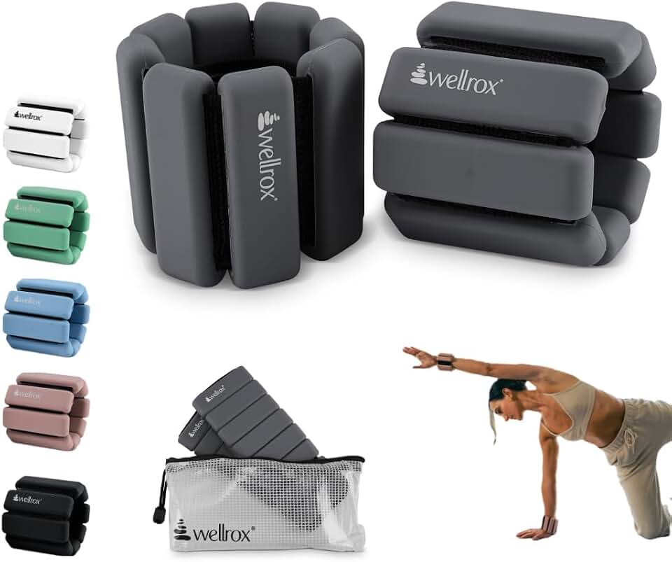Weighted Bangles By Wellrox – Adjustable Ankle &amp; Wrist Weights Set for Women &amp; Men, 2.4 lb Total (1.2 lb Each) – Wearable Arm &amp; Ankle Weights for Pilates, Yoga, Walking &amp; Running