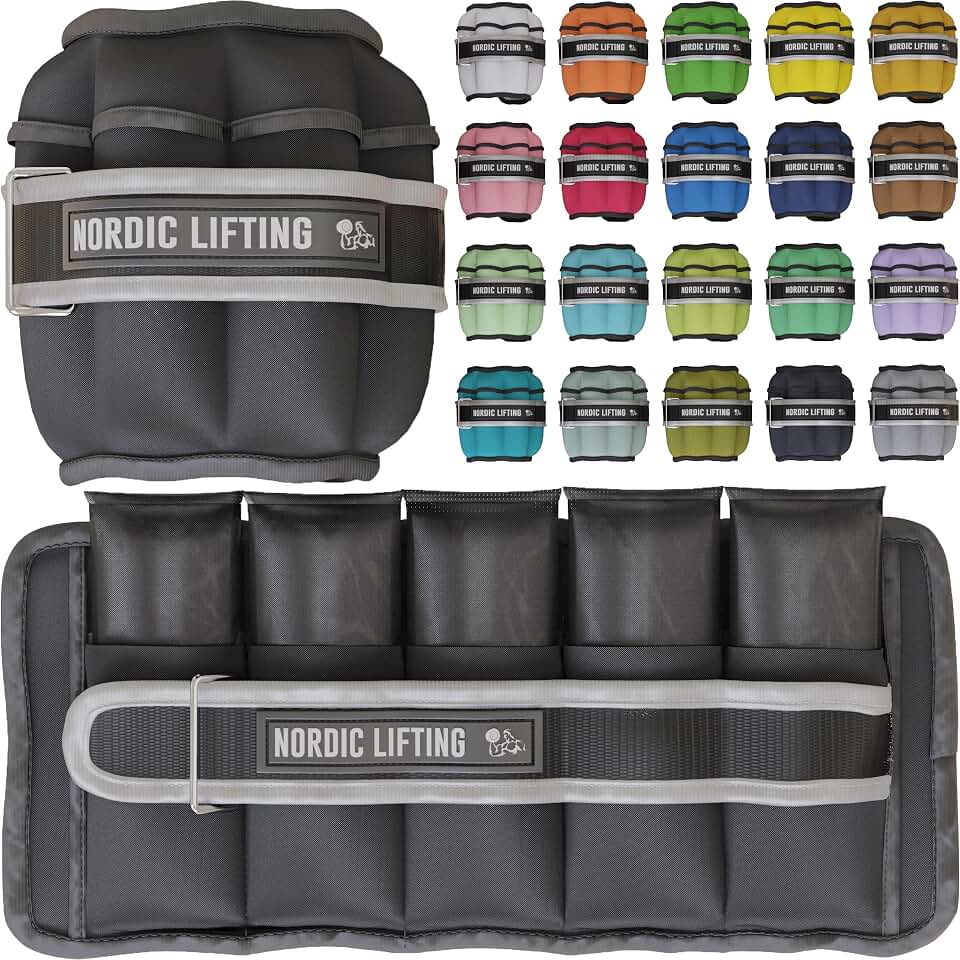 Adjustable 5lb Ankle Weights (1 Pair) for Women &amp; Men - Nordic Lifting | Adjustable Wrist, Arm &amp; Leg Weights for Men &amp; Women (2-10lbs) - Secure Fit Strap for Home Workouts and Fitness Training