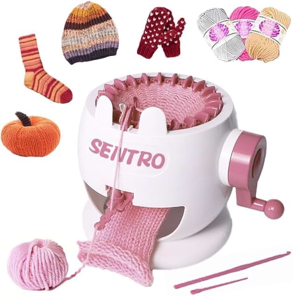 SENTRO 22 Needle Knitting Machine, Circular Crochet Loom for Beginners | Double Weaving Modes, 4 Yarn Densities, for Hat Socks Scarves Gloves, 3-5mm Wool Yarn, ABS Sturdy Build