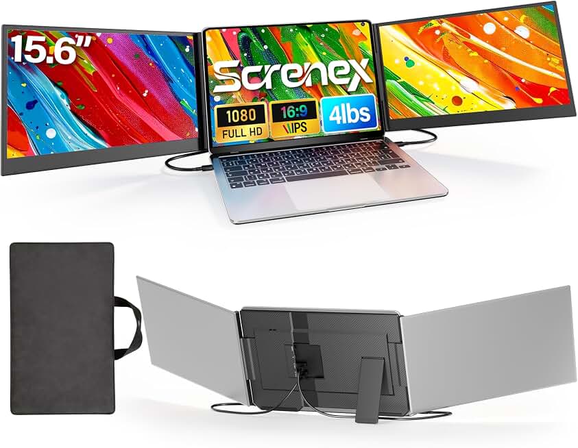 15.6" Laptop Screen Extender New Upgraded Ultra-Thin &amp; Light, Triple Portable Monitor 1080P FHD IPS, USB-C/HDMI Plug &amp; Play for 13-17.3" Laptop, Travel Monitor Extender for Windows/Mac/Chrome