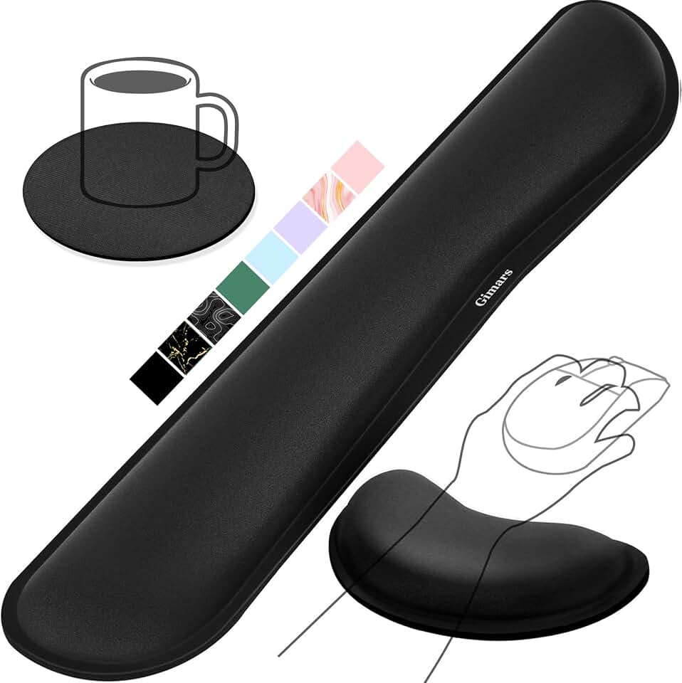 Gimars Upgrade Enlarge Silky and Superfine Fabric Gel Memory Foam Keyboard Wrist Rest Set, Ergonomic Keyboard Mouse Wrist Support for Typing Pain Relief, Comfort for Office, Gaming, Computer, Black ClimeCo Certified