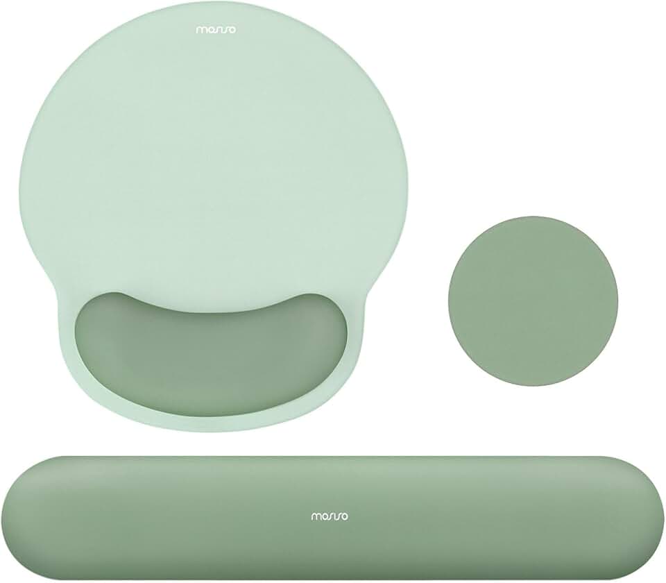 MOSISO Wrist Rest Support for Mouse Pad&amp;Keyboard Set, Antique Green | Circle Curved Ergonomic Mousepad Non-Slip Base Home/Office Pain Relief&amp;Easy Typing Pad with Soft Cloth&amp;Silicone Lining