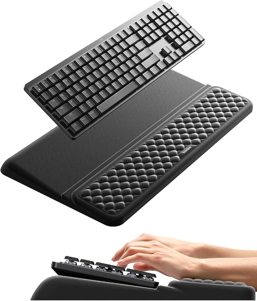 Vaydeer Wrist Rest with Keyboard Stand Computer Ergonomic Wrist Support Pad | Keyboard Riser Holder Lifter Tray with Wrist Pad, Soft Memory Foam Desk Cushion, Palm Hand Typing for Office Home School Global Recycled Standard
