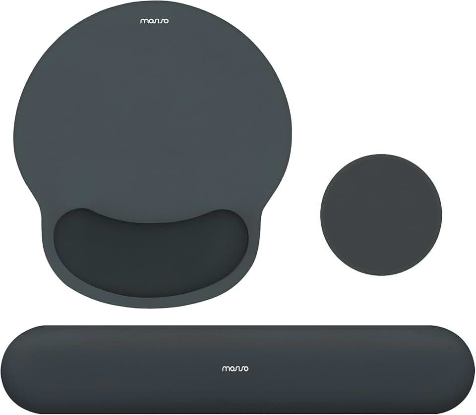 MOSISO Wrist Rest Support for Mouse Pad&amp;Keyboard Set, Slate Gray | Circle Curved Ergonomic Mousepad Non-Slip Base Home/Office Pain Relief&amp;Easy Typing Pad with Soft Cloth&amp;Silicone Lining