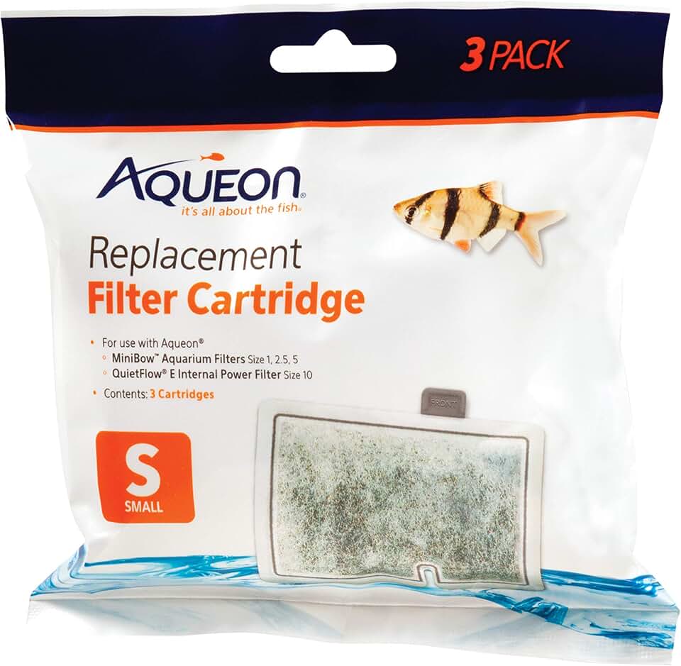 Aqueon Replacement Filter Cartridges 3 Pack | Aquarium filter media with activated carbon, dual-sided dense floss, fits QuietFlow E 10 and MiniBow 1, 2.5, 5