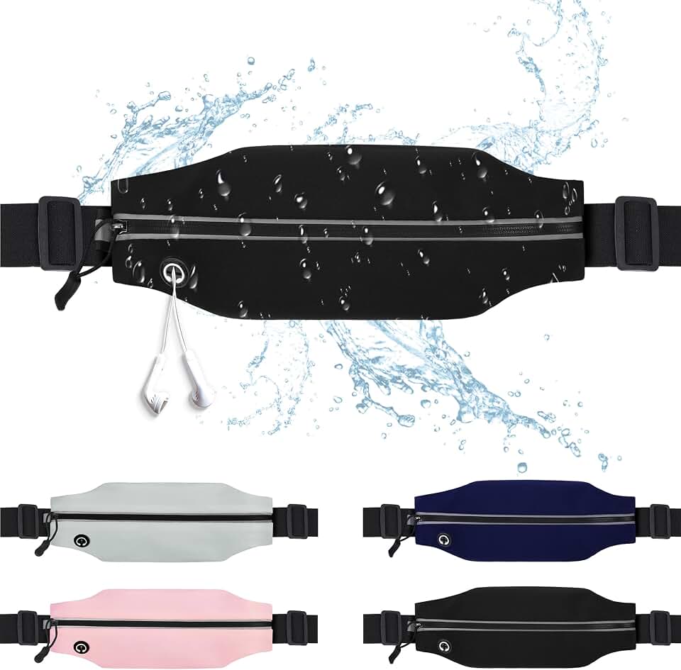 Running Belt Fanny Pack Men and Women Slim Running Bag Money Belt | Lightweight，Waterproof Soft Material，Adjustable Elasticated Belt，Reflective Strip，Running Essentials，Best Gifts