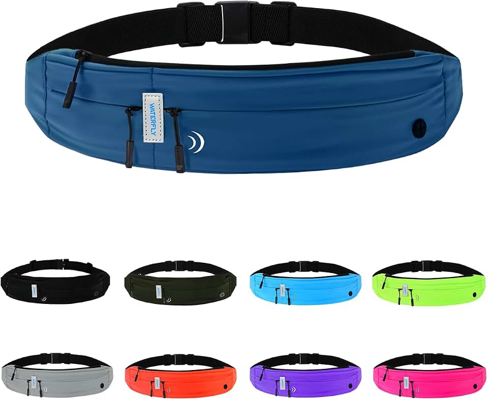 WATERFLY Running Belt Fanny Pack:Phone Holder Belt for Men Women | Lightweight, Soft and breathable fabric,SBS zipper, adjustable waist belt, Zero bounce, Suitable for running workout Fitness