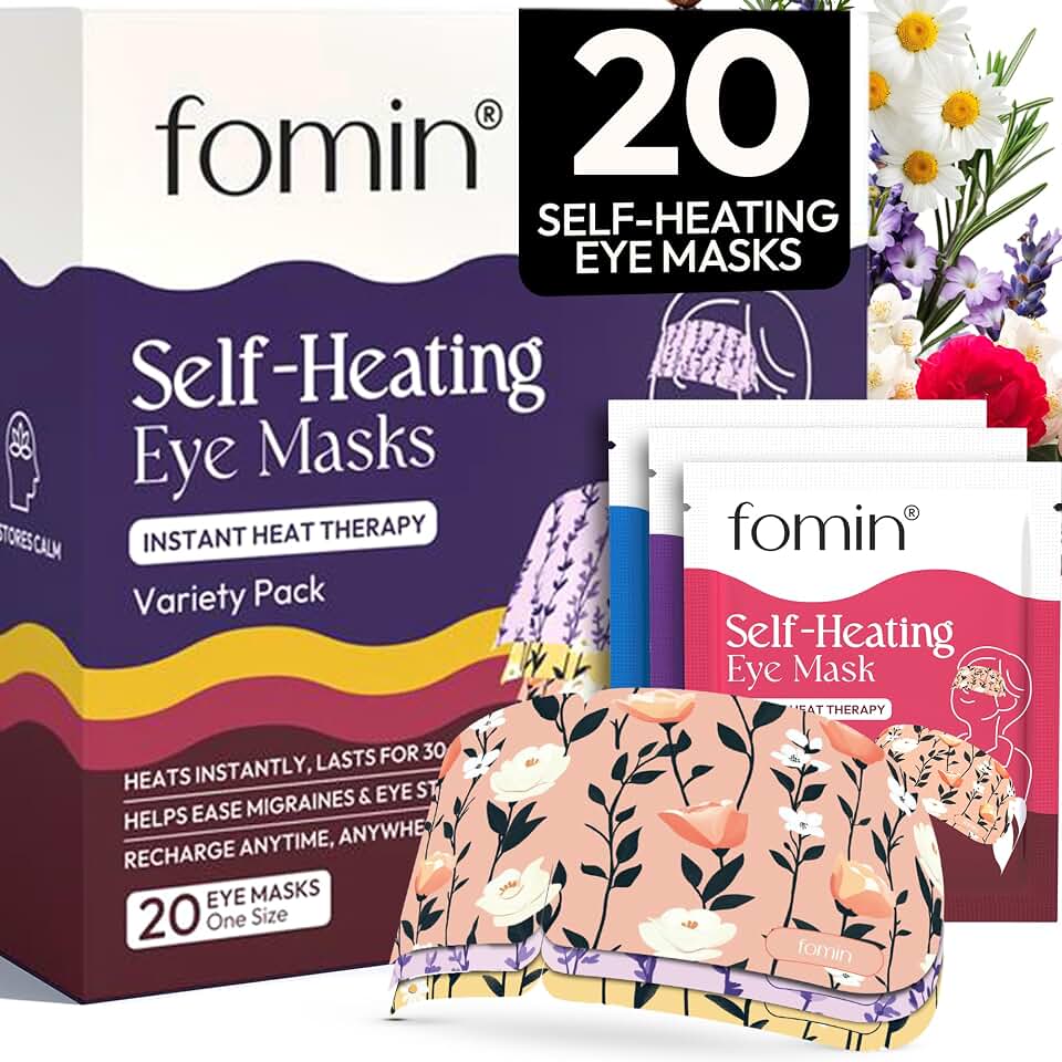 Fomin Steam Eye Mask - 20 Pack - Variety Pack - Self Heating Warm Compress for Dry Eyes, Puffy Eyes &amp; Dark Circles, Disposable Sleep Mask for Home, Spa, Travel Essentials &amp; Relaxation Gifts for Women