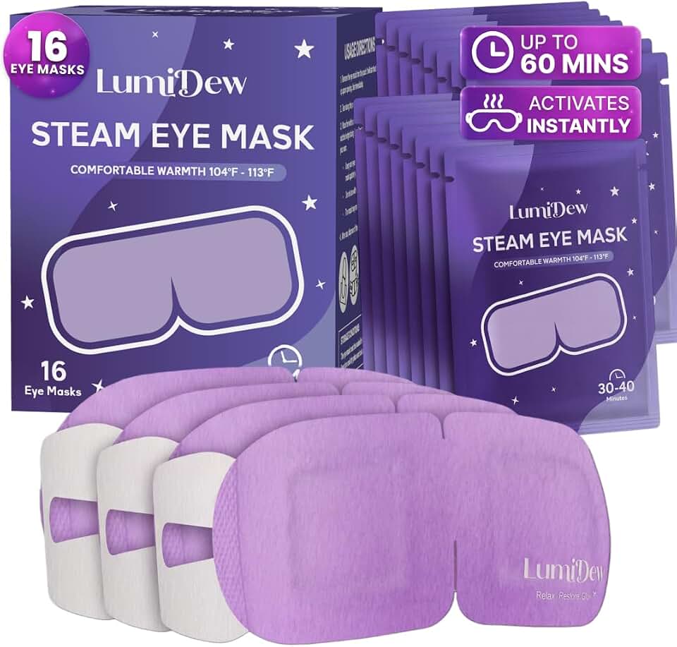 Steam Eye Mask, Self Heating Heated Eye Mask for Sleep, Warm Compress for Eyes, Moist Heat for Dry Eye Relief, Stye Eye Treatment, Spa, Travel Essentials, Unscented 16 Pack