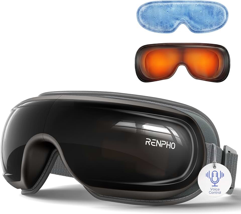 RENPHO Eyeris 3 Eye Massager with Heat and Cooling, Massaging Eye Mask | Voice Control, Vibration &amp; Compression Massager for Dry Eyes &amp; Head Tension, FSA Eligible HSA, Gifts for Women &amp; Men Global Recycled Standard