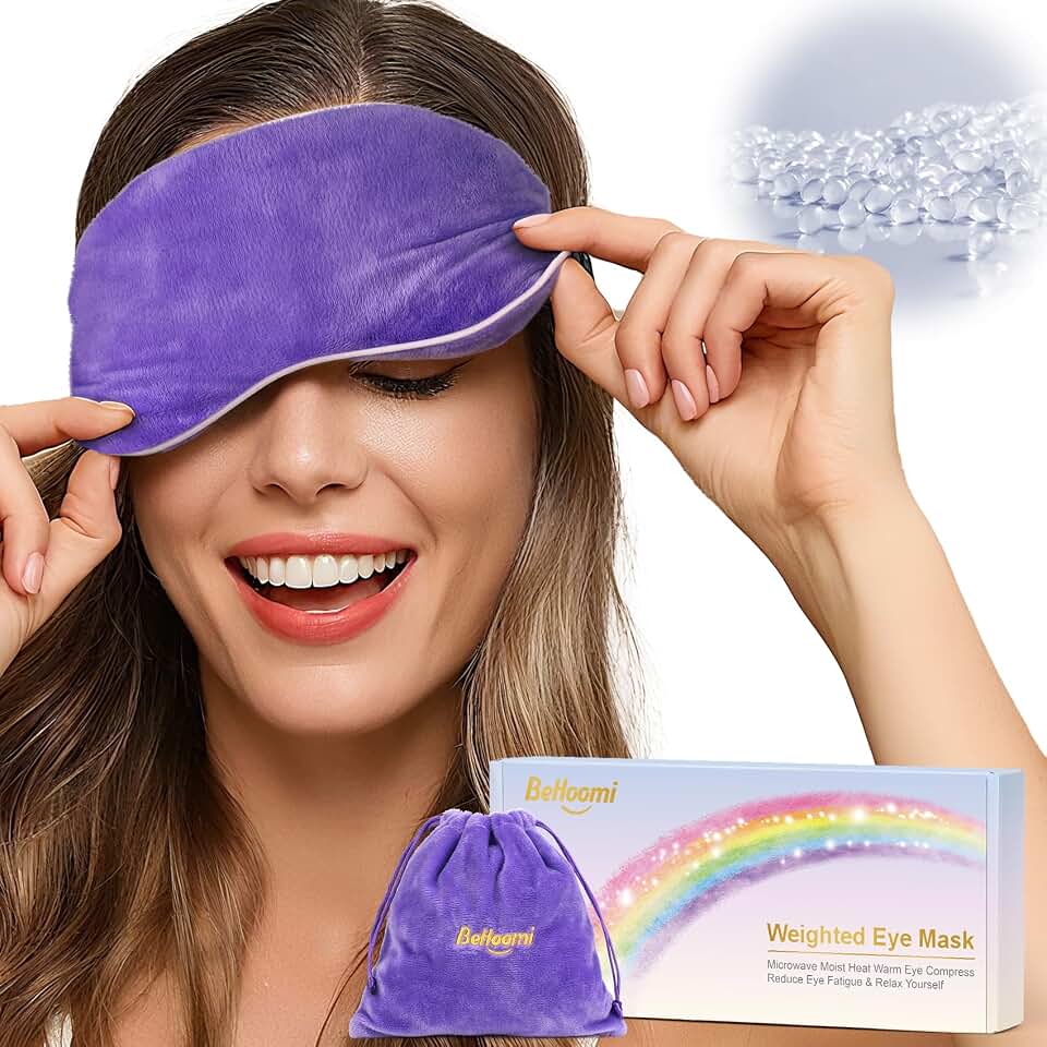 BeHoomi Cooling &amp; Heated Eye Mask, Weighted Eye Mask for Sleeping, Purple | Warm Compress for Eyes, Microwavable Reusable Hot &amp; Cold Eye Mask for Dry Eyes, Sleep Mask for Home, Office, Gifts for Women