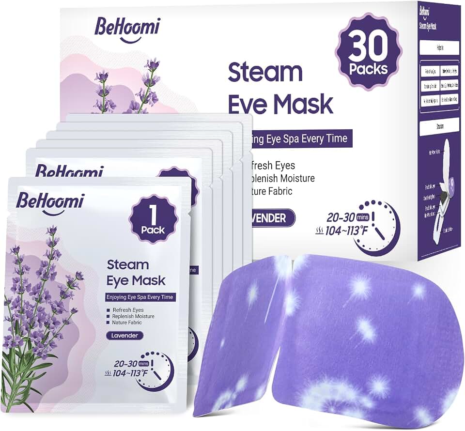 BeHoomi 30Packs Steam Eye Mask, Heated Eye Mask for Dry Eyes, Lavender | Warm Eye Compress Self Heating Warm Eye Masks Disposable Steam Mask for Home Sleep, Spa, Travel Essentials &amp; Relaxation Gifts