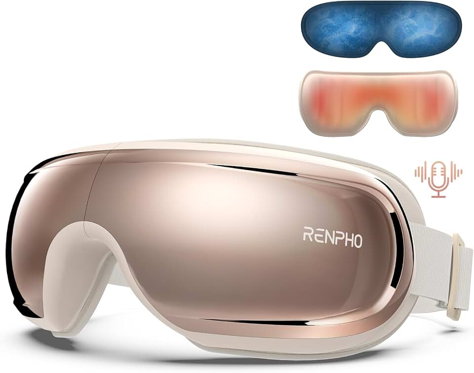 RENPHO Eyeris 3 Eye Massager with Heat and Cooling, Massaging Eye Mask | Voice Control, Vibration &amp; Compression Massager for Dry Eyes &amp; Head Tension, FSA Eligible HSA, Gifts for Women &amp; Men Global Recycled Standard