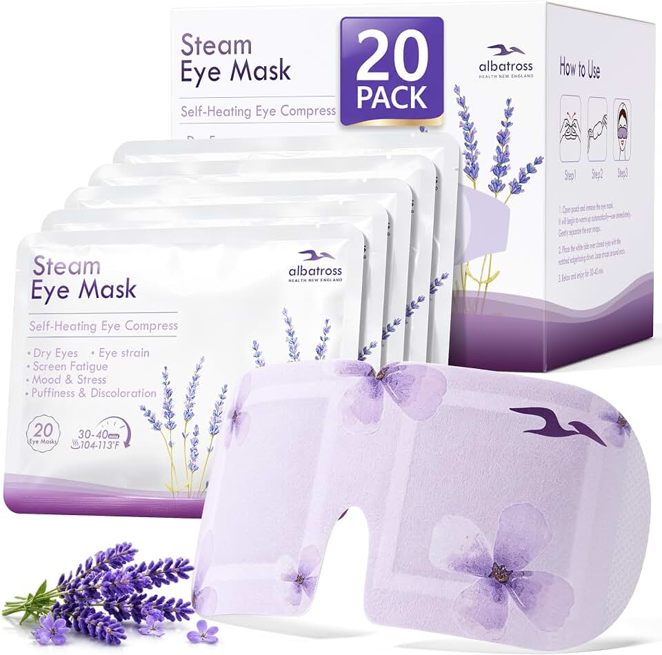 20 Pack Steam-Heated Eye Mask for Dry Eyes, Dark Circle, Lavender | Disposable Self-Heating Eye Mask for Eye Strain, Stye Eye Treatment, Warm Compress for Programmer, Travel Spa Essential