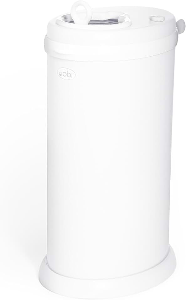 Ubbi Stainless Steel Diaper Pail, No Special Bags, Odor-Locking, White | Award-Winning Registry Must-Have, Childproof Safety Lid with Lock, Holds Up To 55 Newborn Diapers, Modern Nursery Essential
