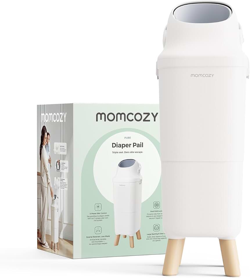 Momcozy Diaper Pail, Triple-Seal Odor Control, Fits Standard Trash Bags | Wide Opening for One-Hand Disposal, 28.86-Inch Ergonomic Height, Large Capacity with Viewing Window and Childproof Lock