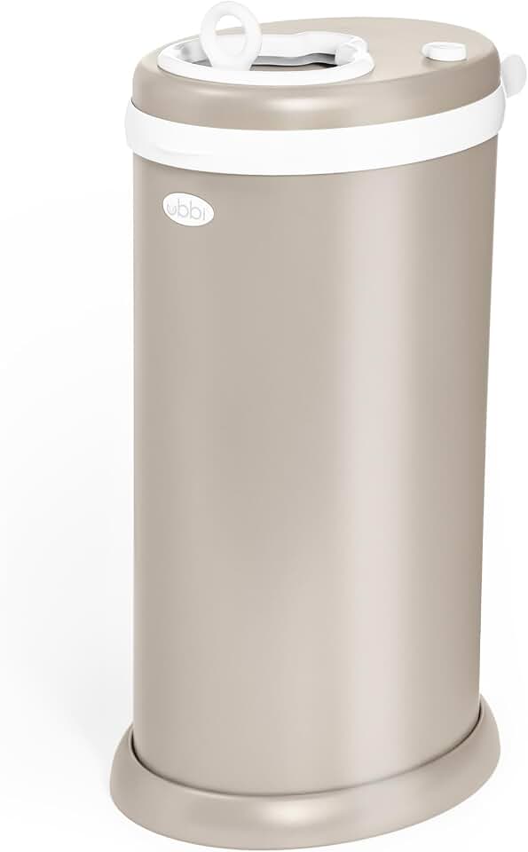 Ubbi Stainless Steel Diaper Pail, No Special Bags, Odor-Locking, Taupe | Award-Winning Registry Must-Have, Childproof Safety Lid with Lock, Holds Up To 55 Newborn Diapers, Modern Nursery Essential