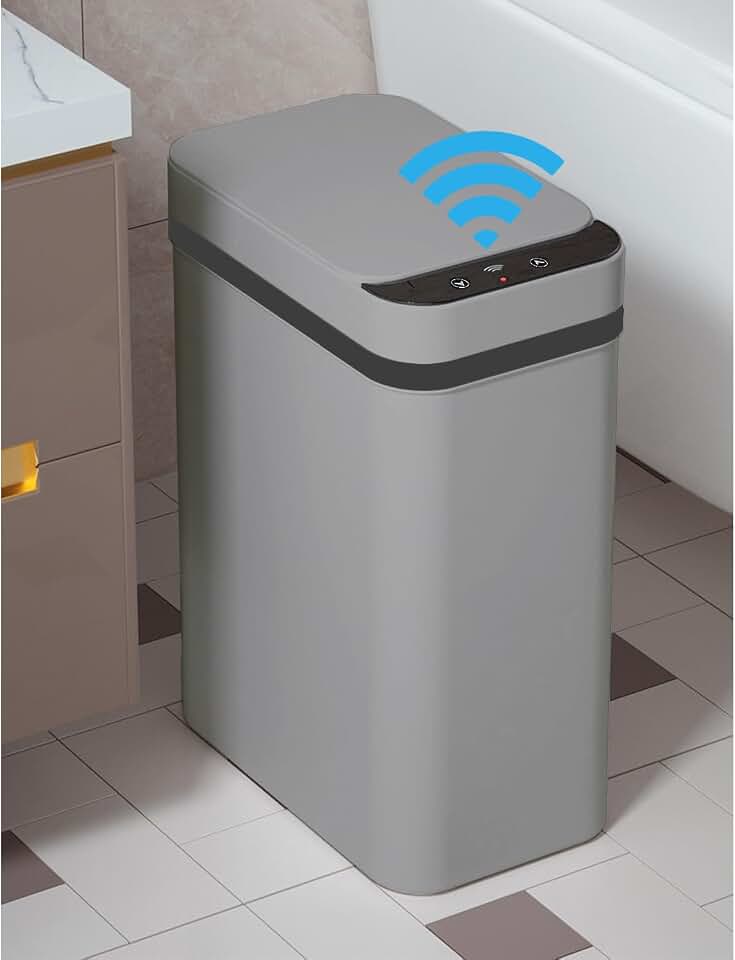 Yatmung 2.5 Gallon Motion Sensor Trash Can - Automatic Trash Can Touchless | Smart Trash Bin with Lid - Electric, Narrow, Plastic, Auto Open, Kitchen, Bedroom, Bathroom - Small Garbage Can ( Grey )