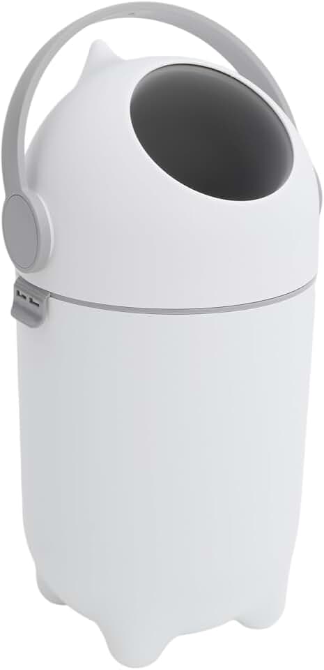Diaper Pail Odor-Locking Trash Can, 4-Gallon, White | Large-Capacity, No Special Bag Required, One-Handed Use, Newborn Essentials