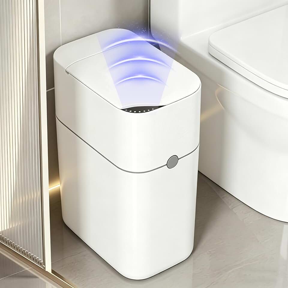Automatic Bathroom Trash Can with Lid, 3 Gallon Slim Touchless Sensor Garbage Can, Small Smart Auto Bag Adsorption Trash Bin for Living Room, Bedroom, Office and Kitchen