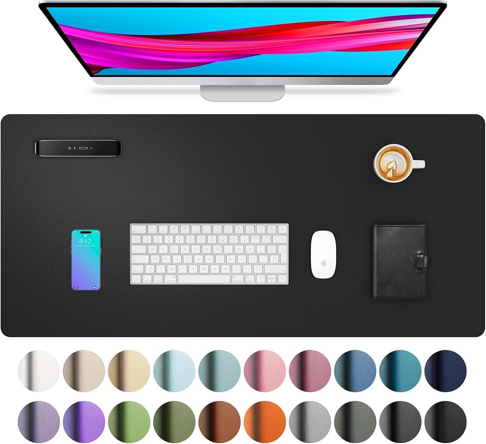 Aothia Non-Slip Waterproof PU Leather Desk Pad Protector for Mouse, Writing Desk, Office, Home, Laptop Blotter, 23.6" x 13.7", Black Global Recycled Standard OEKO-TEX STANDARD 100