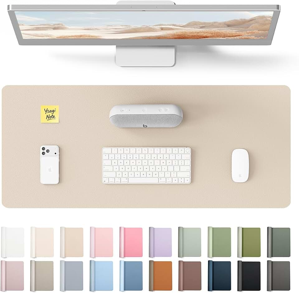 YSAGi Leather Desk Pad Protector, Office Desk Mat, Large Mouse Pad, Non-Slip PU Leather Desk Blotter, Waterproof Laptop Desk Writing Pad for Office and Home (23.6" x 13.8", Eggshell) Global Recycled Standard