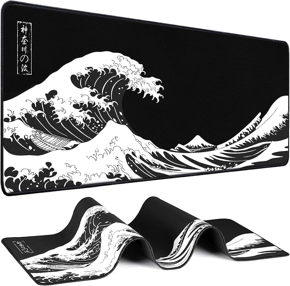 Mouse Pad Gaming - Desk Mat for Keyboard and Mouse - Kanagawa Large Mouse Pad for Desk, Japanese Sea Wave Mousepad (31.5 x 11.8inch) with Non-Slip Base, Desks Pad Mat for Game, Office and Home