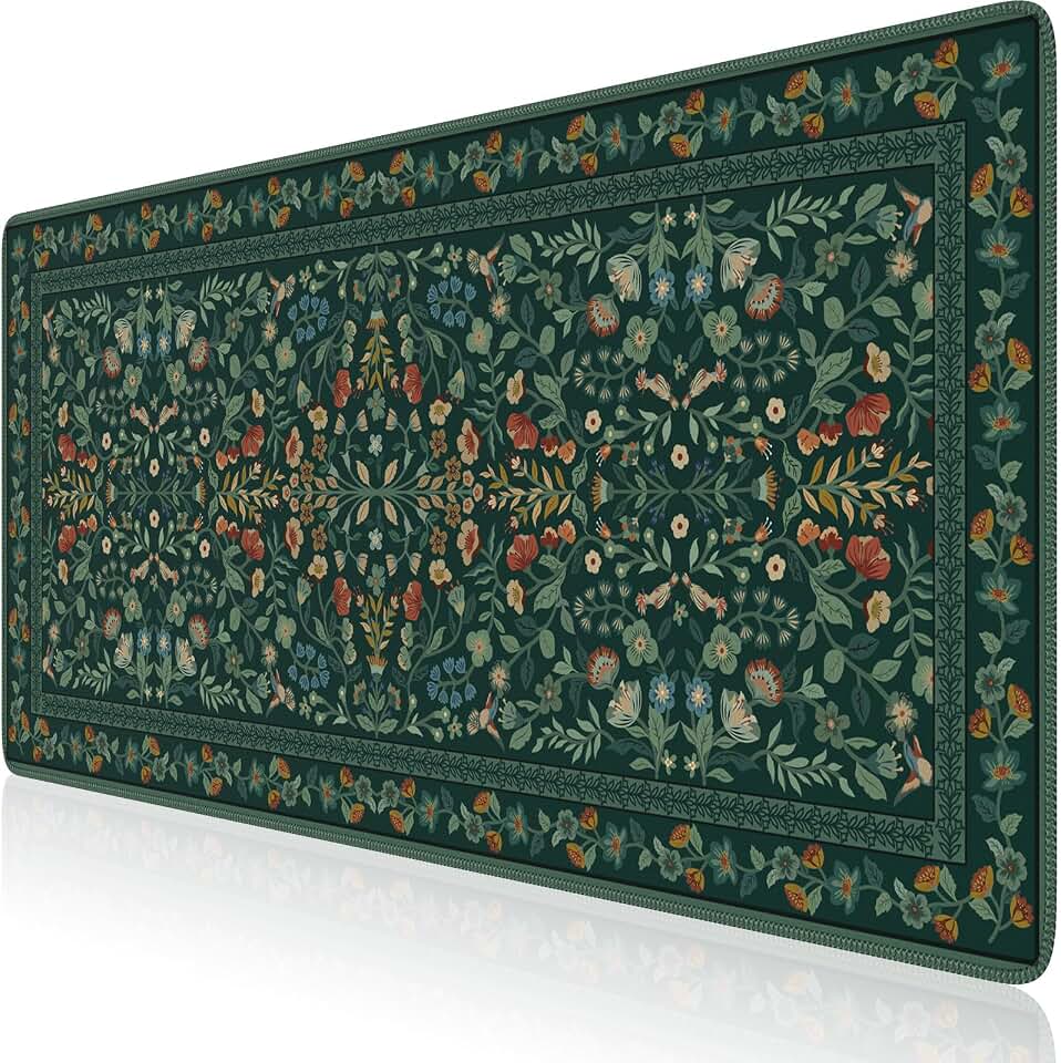 iCasso Desk Mat,Mouse Pad for Office Decor,35.4x15.7in,Deep Green | Back to School Desk Pad Mat, Anti-Slip Big Mousepad with Stitched Edges for Computer Desktop,Smooth Water-Resistant Global Recycled Standard