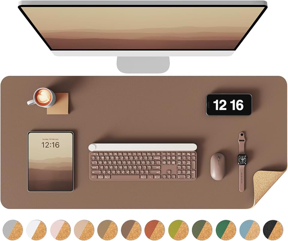 YSAGi Double-Sided Desk Pad, 31.5"x15.7"Leather Desk Mat, Eco Cork Desk Pad Protector,Large Mouse Pad,Waterproof Desk Blotter for Office/Home(Coffee) Global Recycled Standard