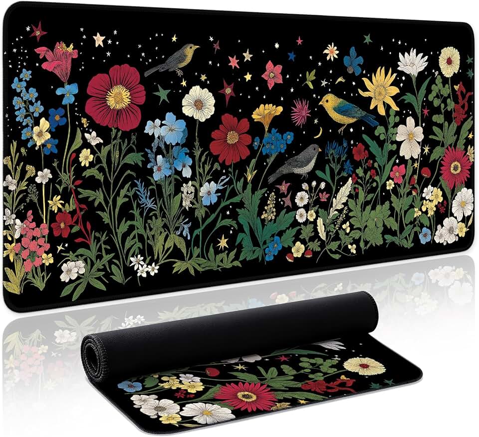 Aesthetic Desk Mat, Cute Enchanted Garden Desk Pad Protector for Work &amp; Decor, 31.5" x 11.8", Pretty Non-Slip Extended Mouse Pad for Office or Home