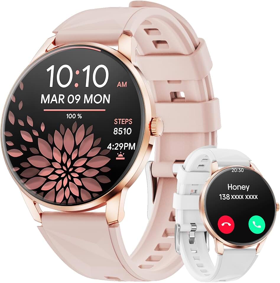 Smart Watch for Women, Bluetooth Call, 1.32" AMOLED, 2Bands | Make/Answer calls, heart rate/SpO2/sleep tracking, IP68 Waterproof, 110+ sports modes for Android iOS
