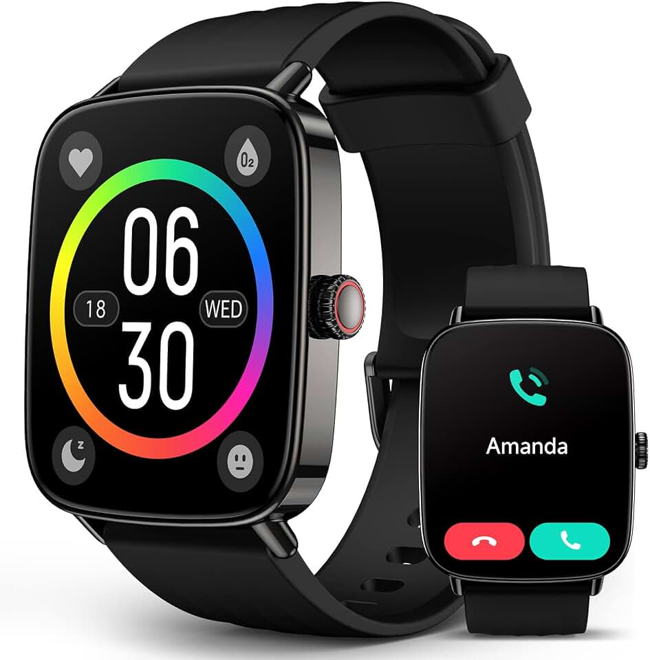 SOUYIE AI Voice-Controlled Smart Watches with 1.85" Screen - IP68 Waterproof, 24/7 Heart Rate Monitoring, Stress/Sleep/SpO2 Tracker, 100+ Sports Modes, Weather, Compatible with Android &amp; iOS, Black