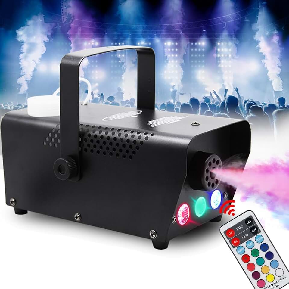 ATDAWN Fog Machine with Lights, Wireless Remote Control, Smoke Machine with 7 Colors Lights for Stage Party Effect, Halloween Wedding Special Event