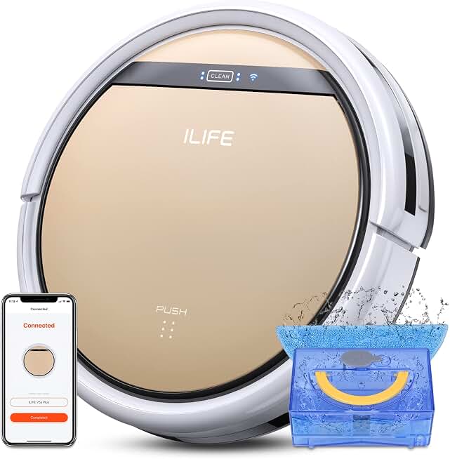 ILIFE V5s Plus Robot Vacuum and Mop Combo | Remote, App &amp; Voice Control, Automatic Self-Charging, Slim &amp; Quiet, Ideal for Hard Floors Carpets and Pet Hair