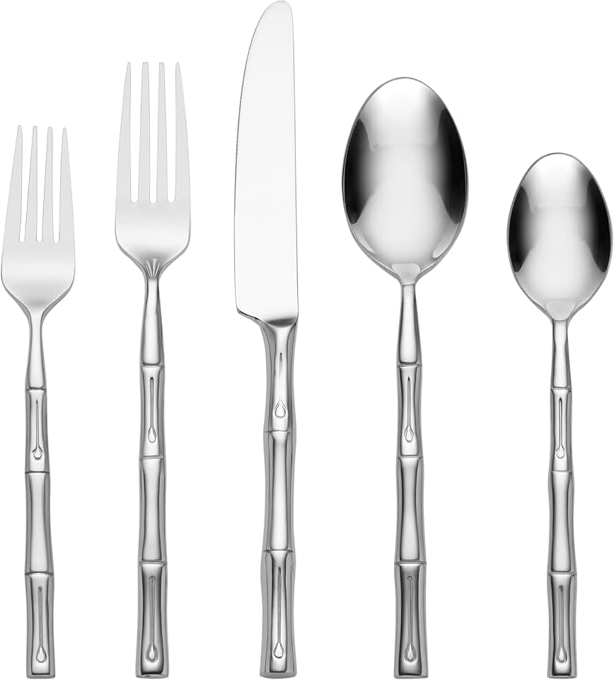 Hampton Forge Bamboo 20-Piece 18/0 Silverware Set for 4, Flatware | mirror finish, dishwasher safe | includes knives, forks, and spoons | heavy duty, cutlery set for kitchen and dining