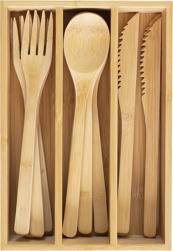 Totally Bamboo 12-Piece Reusable Bamboo Flatware Set with Travel Case | Includes 4 forks, 4 spoons, and 4 knives. Dishwasher safe and lightweight for camping, picnics, travel, and outdoor dining.