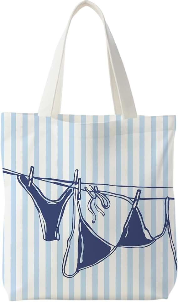 Women's Floral Stripe Canvas Tote Bag for Everyday Grocery Shopping