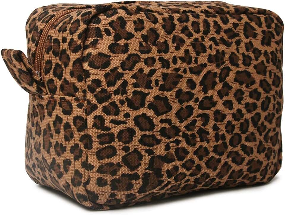 4 Liters, Stylish Leopard Cosmetic Bags, Cheetah Print | Lightweight Canvas Travel Toiletry Purses Accessories Organizer Pouch Gifts for Women