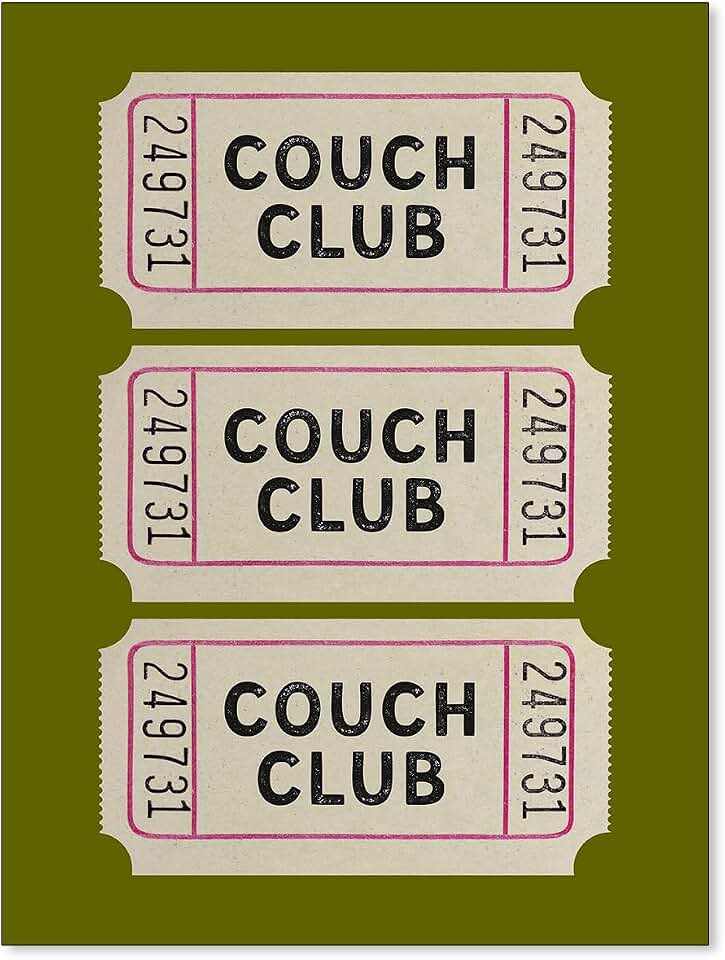 FoxUncle Vintage Green Aesthetic Poster - Unique Couch Club Ticket Stub Wall Art Print 12X16 inch Unframed Canvas Art for Home Decor