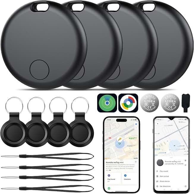 2026 Upgrade Dual System Air Tracker 4-Pack, Bluetooth Smart Tag Compatible with Apple Find My &amp; Google Find My, Item Locator for Keys, Wallets, Suitcases, Black