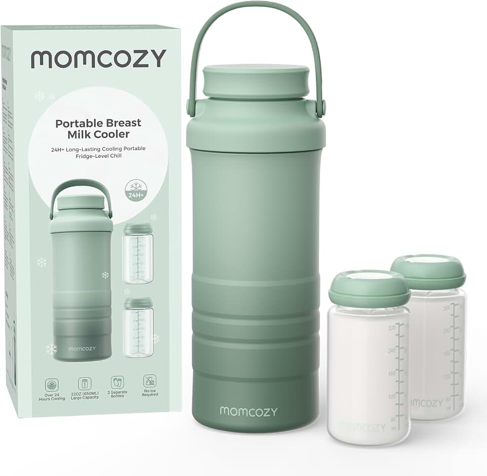 Momcozy 22oz Portable Breastmilk Cooler for 24H Outdoor, Newborn Essentials | 24 Hours &amp; 360° Surrounded Cooling, 2 Extra Baby Bottles for Better Storage, Life Saver for Working Mom, Hassle-Free Cleaning