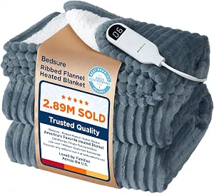 Bedsure GentleSoft Heated Blanket Throw - Soft Ribbed Flannel Electric Blanket, Gifts for Grandma (50x60 inches, Gray)