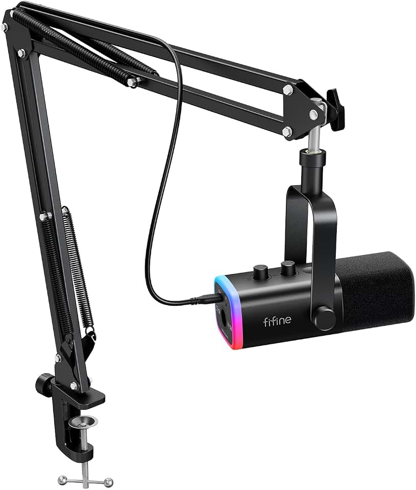 FIFINE AmpliGame AM8T XLR/USB Gaming Microphone Set, Dynamic PC Mic | Streaming RGB Mic Kit featuring Boom Arm Stand, Mute Button, Headphones Jack, for Podcasting Recording Vocal Voice-Over Global Recycled Standard