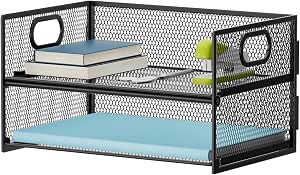 Marbrasse 2 Tier Paper Organizer Letter Tray, Mesh File Organizer featuring Handle, Paper Sorter Desk Organizer for Home Office Supplies - Black