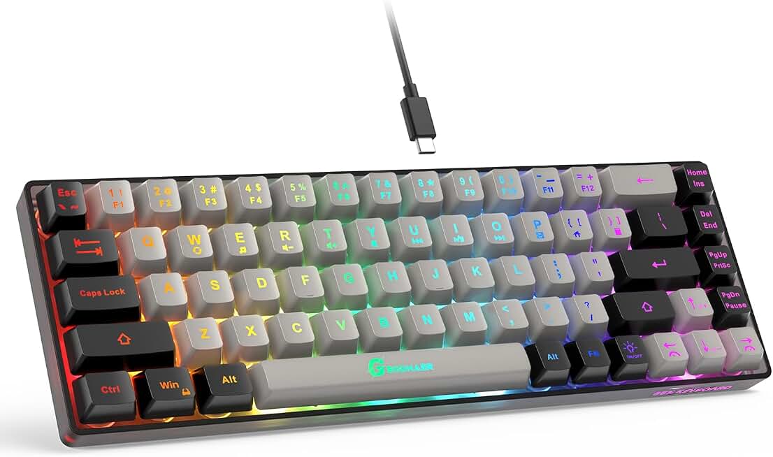 GEODMAER 65% Gaming Keyboard, Wired Backlit Mini Keyboard, Ultra-Compact Anti-Ghosting No-Conflict 68 Keys Membrane Gaming Wired Keyboard for PC Laptop Windows Gamers