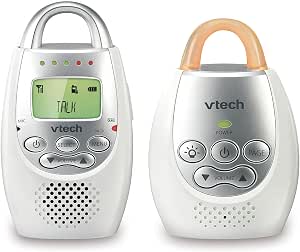VTech Communications DM221 Audio Baby Monitor with up to 1,000 ft of Range, Vibrating Sound-Alert, Talk Back Intercom & Night Light Loop, White/Silver