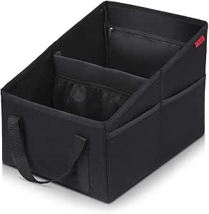 YOOFAN Car Seat Organizer - Passenger Seat Organizer, Collapsible Small Car Seat Storage Organizer for Console Front/Back, Automotive Backseat Organizer with Strap 4 Cup Holders for Kids Accessories